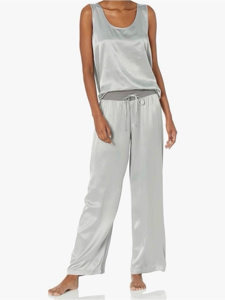Pj Harlow Silky Silver Sleep Set - Tank & Drawstring Pants - Both Size M